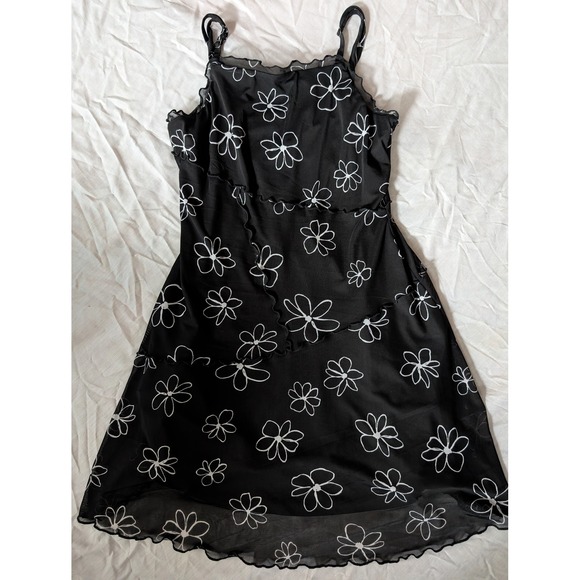 wild fable Dresses & Skirts - Wild Fable‎ Black Mesh Floral Dress Mini Spaghetti Strap Flirty Cottagecore S